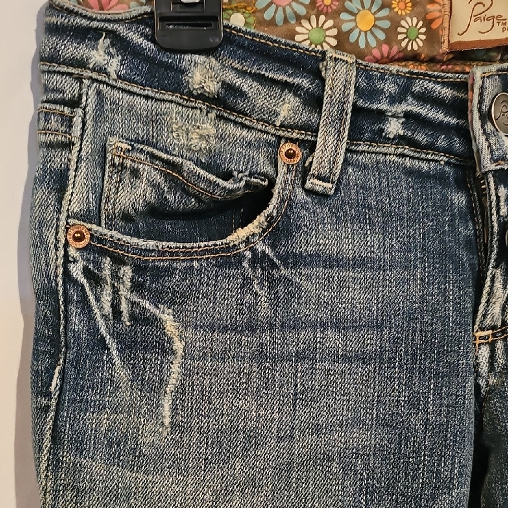 PAIGE Blue Boot Cut Denim with Faded Details - Picture 2 of 11